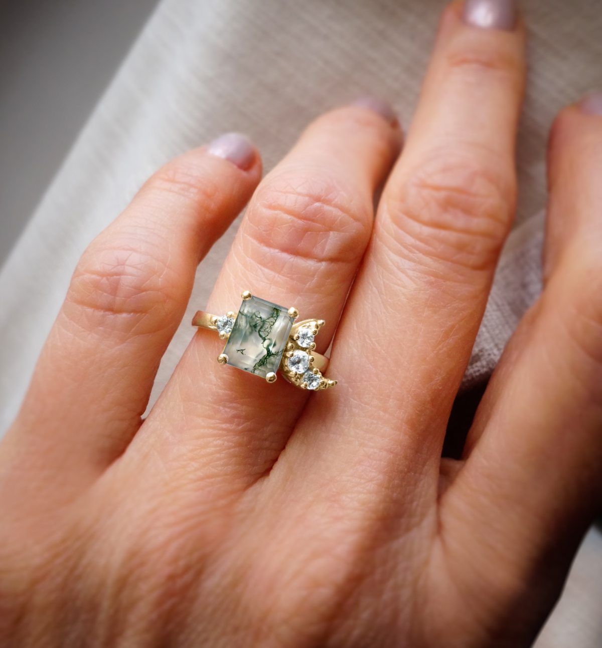Bijoux de Chagall Eco Sustainable Luxury Rings BDC MA Diamond Moon ring hand