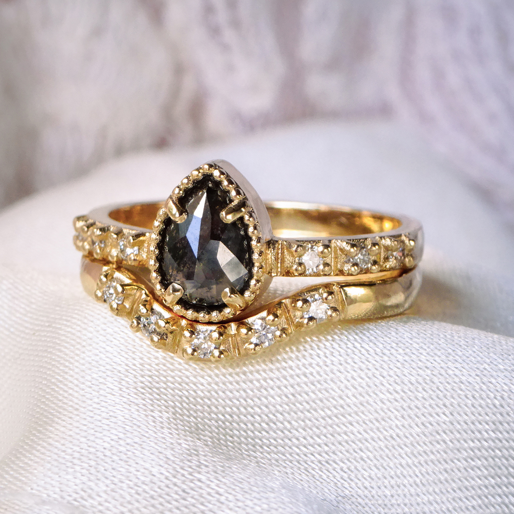 Bijoux de Chagall Eco Sustainable Luxury Rings BDC Pear SP Diamond Pave ring set - Bijoux de Chagall: Handcrafted Eco-Jewellery Designed With Artistry & Sustainability Bijoux de Chagall Eco Sustainable Luxury Rings BDC Pear SP Diamond Pave ring set