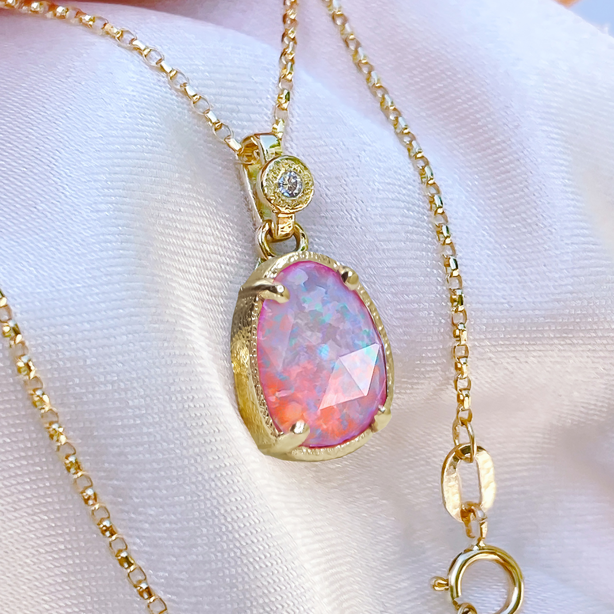 Bijoux de Chagall Eco Sustainable Luxury Rings BDC Pink Opal Gold Necklace