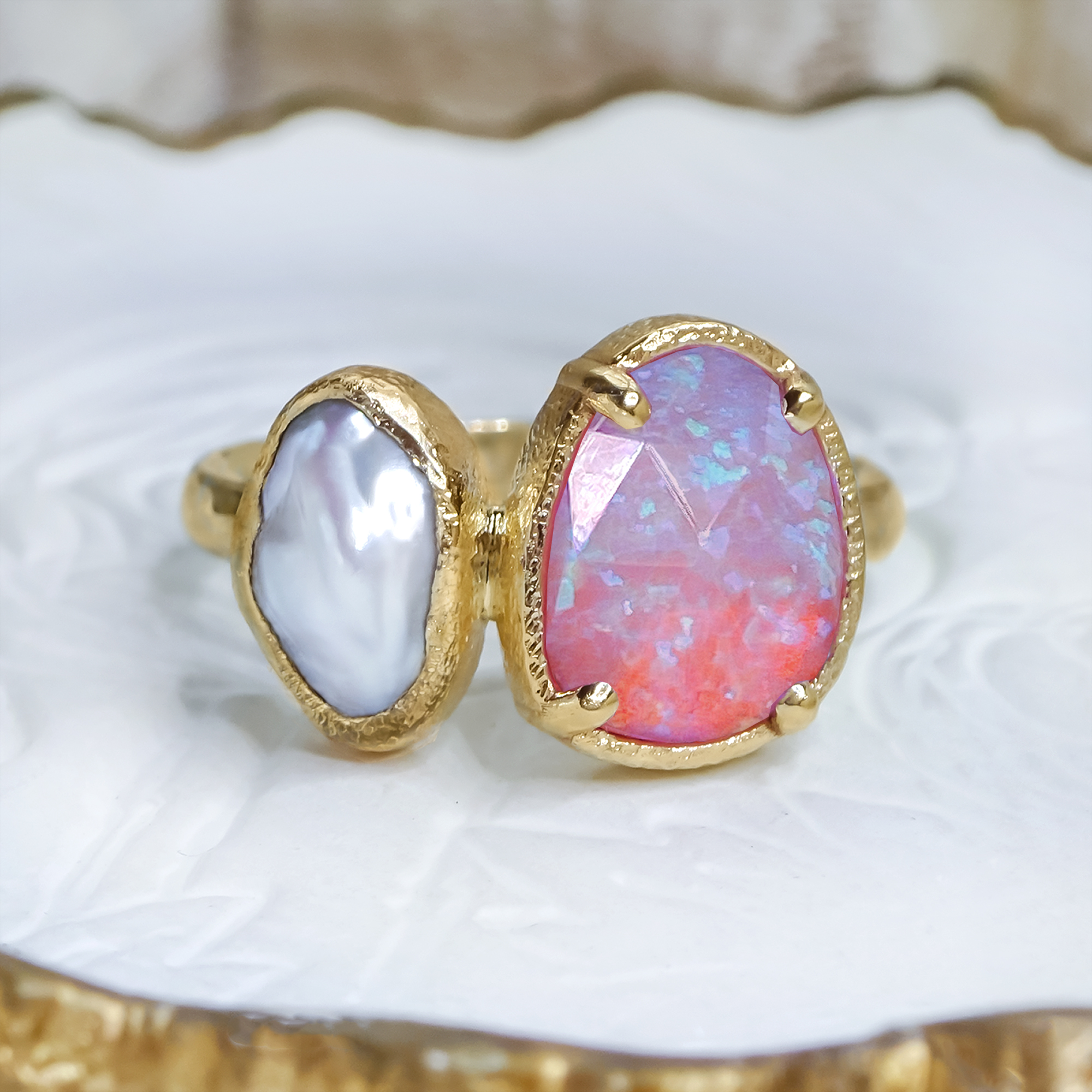 Bijoux de Chagall Eco Sustainable Luxury Rings Pink Opal Pearl Ring SQ 1