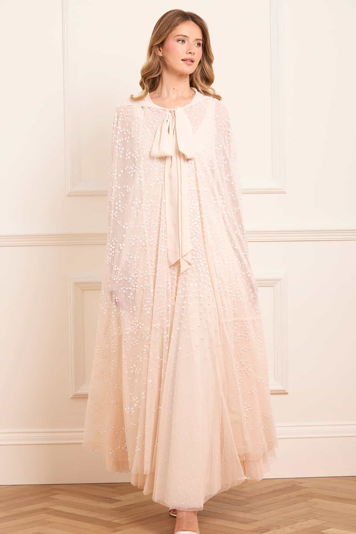 Dappled Sequin Long Hooded Cape