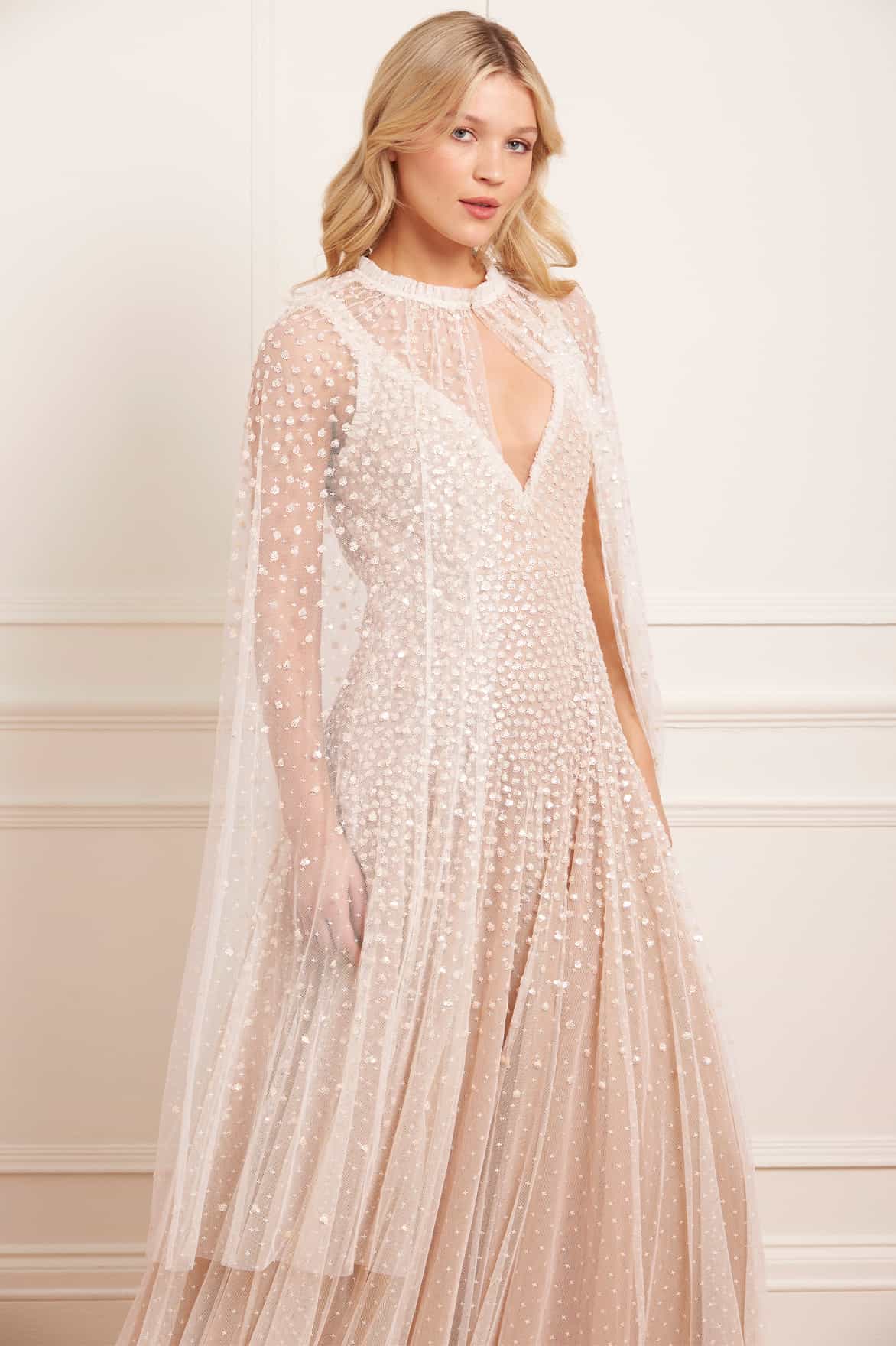 Sequin Cascade Midaxi Open Wedding Cape