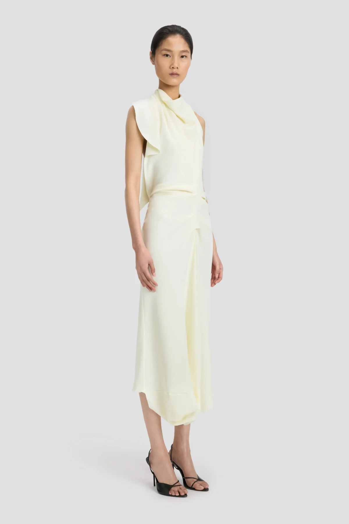 Backless Scarf Midi Dress In Vanilla