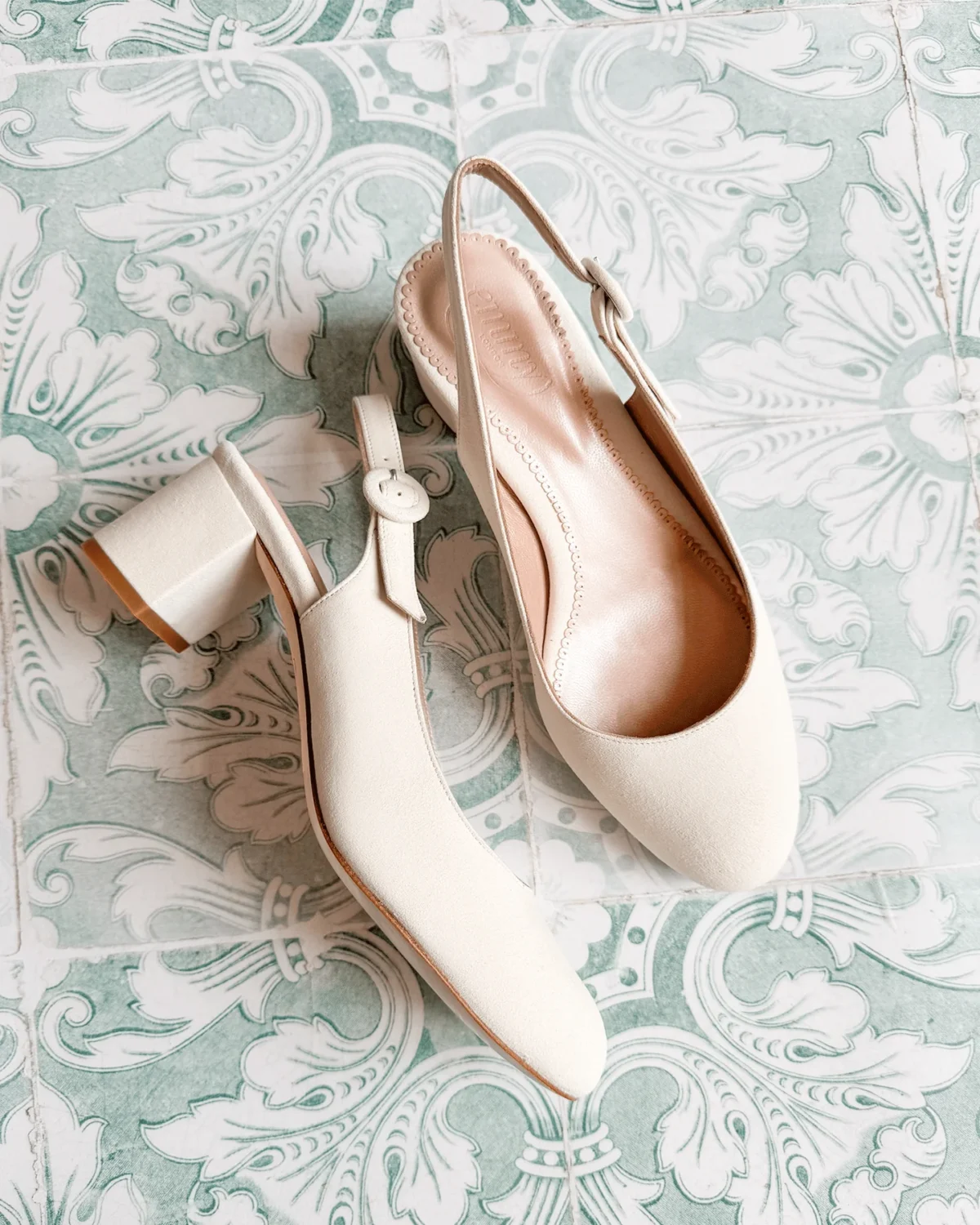 Katie Sling Back Ivory Suede Low Block Heel