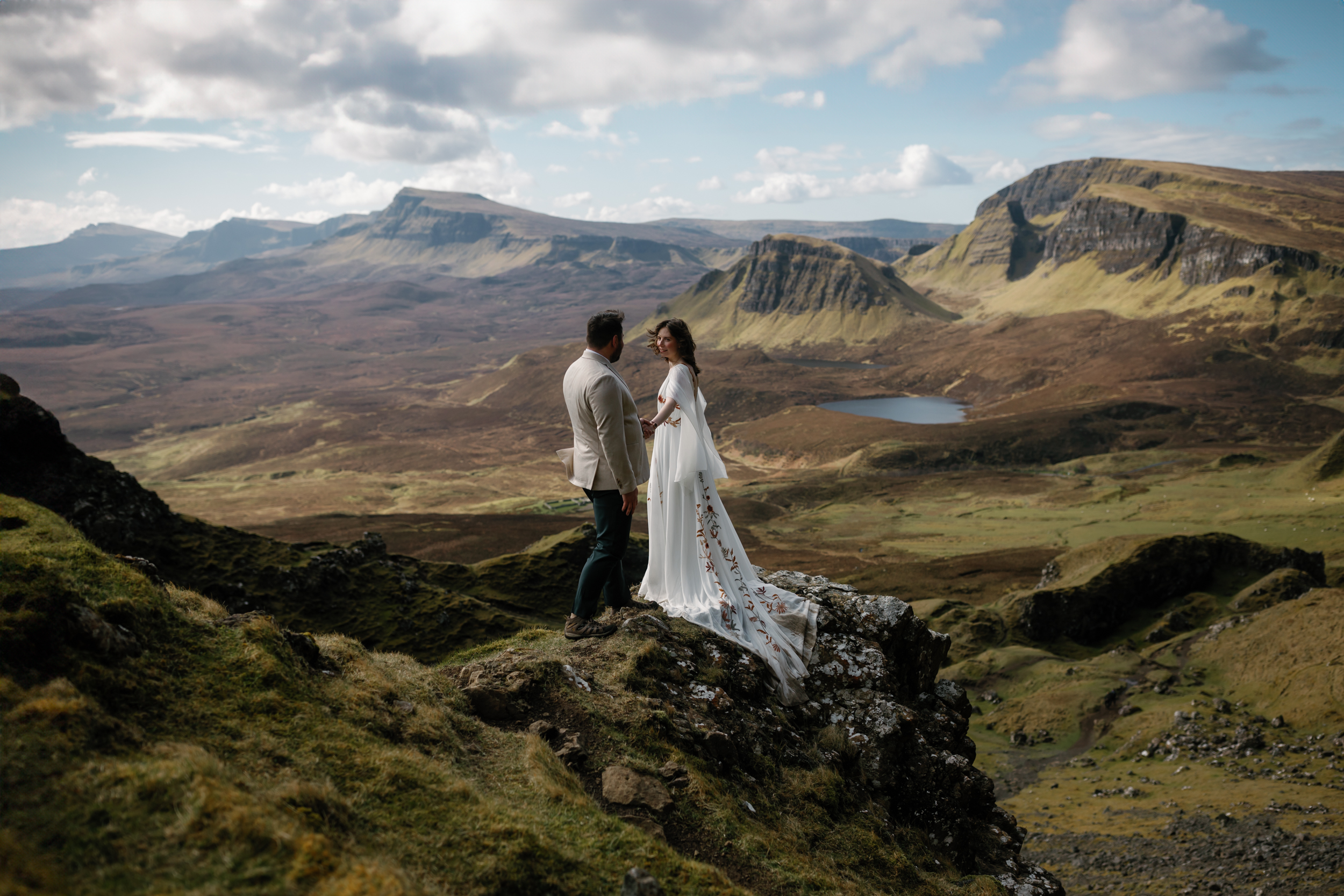 Oli and Steph Photography Miranda and Zach 70 - An Isle of Skye Elopement Planned in Just One Month, with a Floral Dress by Flora & Lane Elopement Quiraing, Isle of Skye, Scotland. Photography by Oli & Steph.