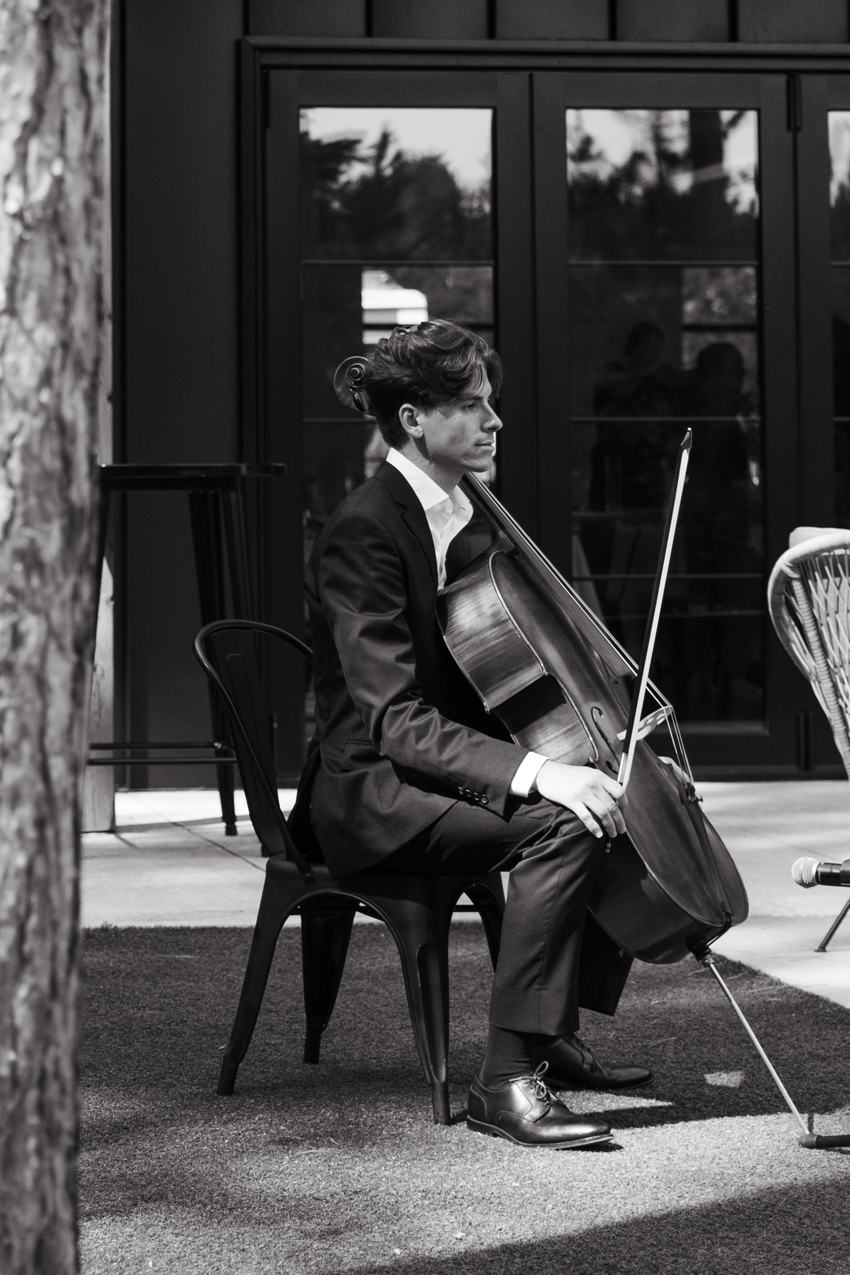Vivienne Westwood bride Pinewood Weddings Events MA USA 45 - Emma Wore Vivienne Westwood for Her Joyful, Equality Inspired Summer Wedding Wedding cellist. Cello player at a wedding.