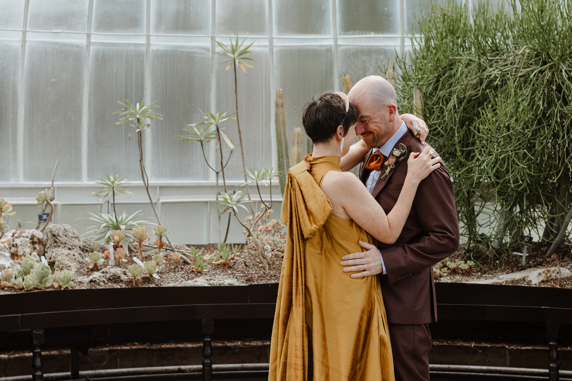 Chris and Barbara’s Delightful Family Wedding at Kibble Palace, Glasgow 1 Yellow wedding dress made from curtains