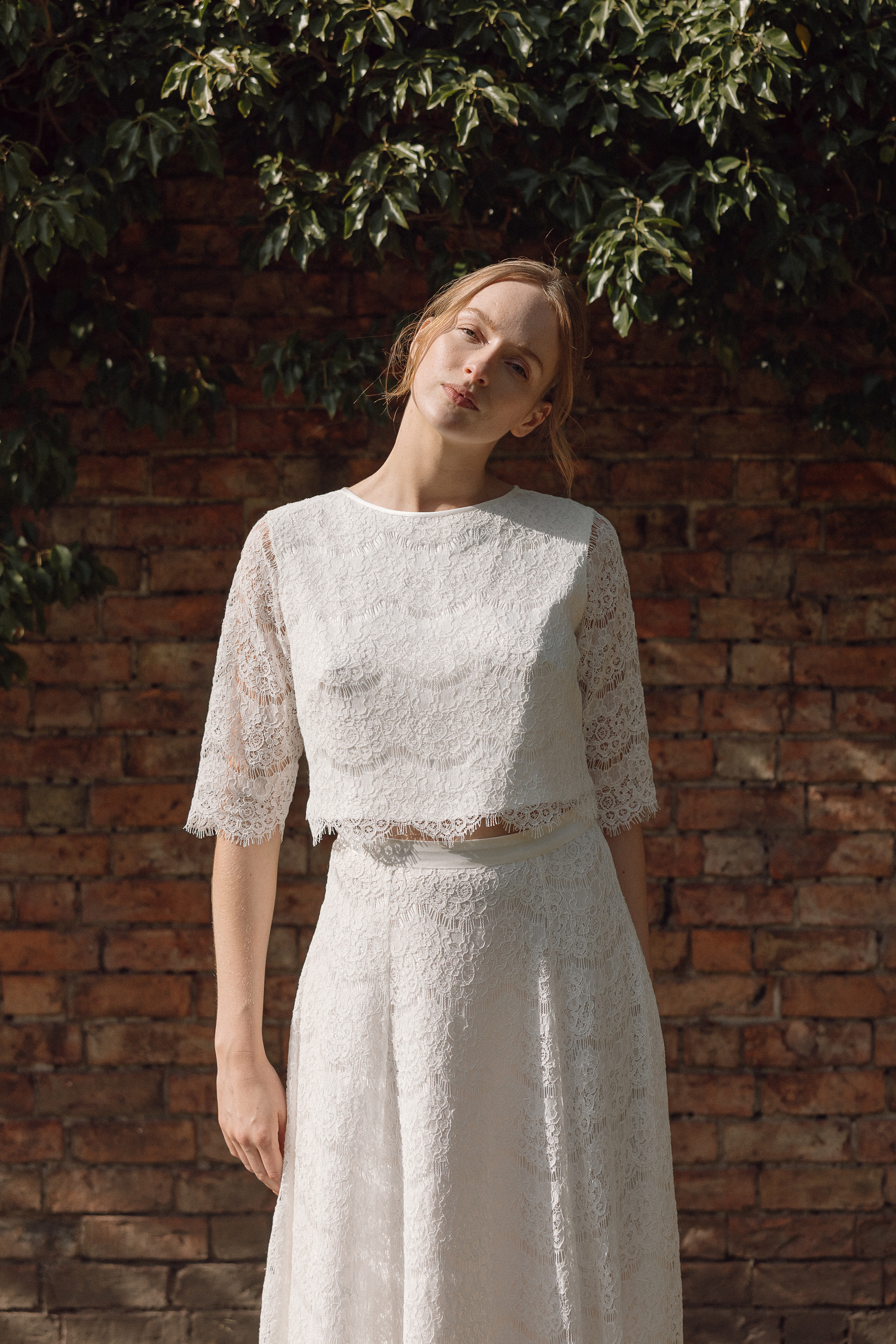 Dahlia lace bridal separates KateBeaumont 2025 IndiaHobson HR 501 - Kate Beaumont: Lovingly Handmade Silk Wedding Dresses Elegant lace bridal separates by Kate Beaumont.