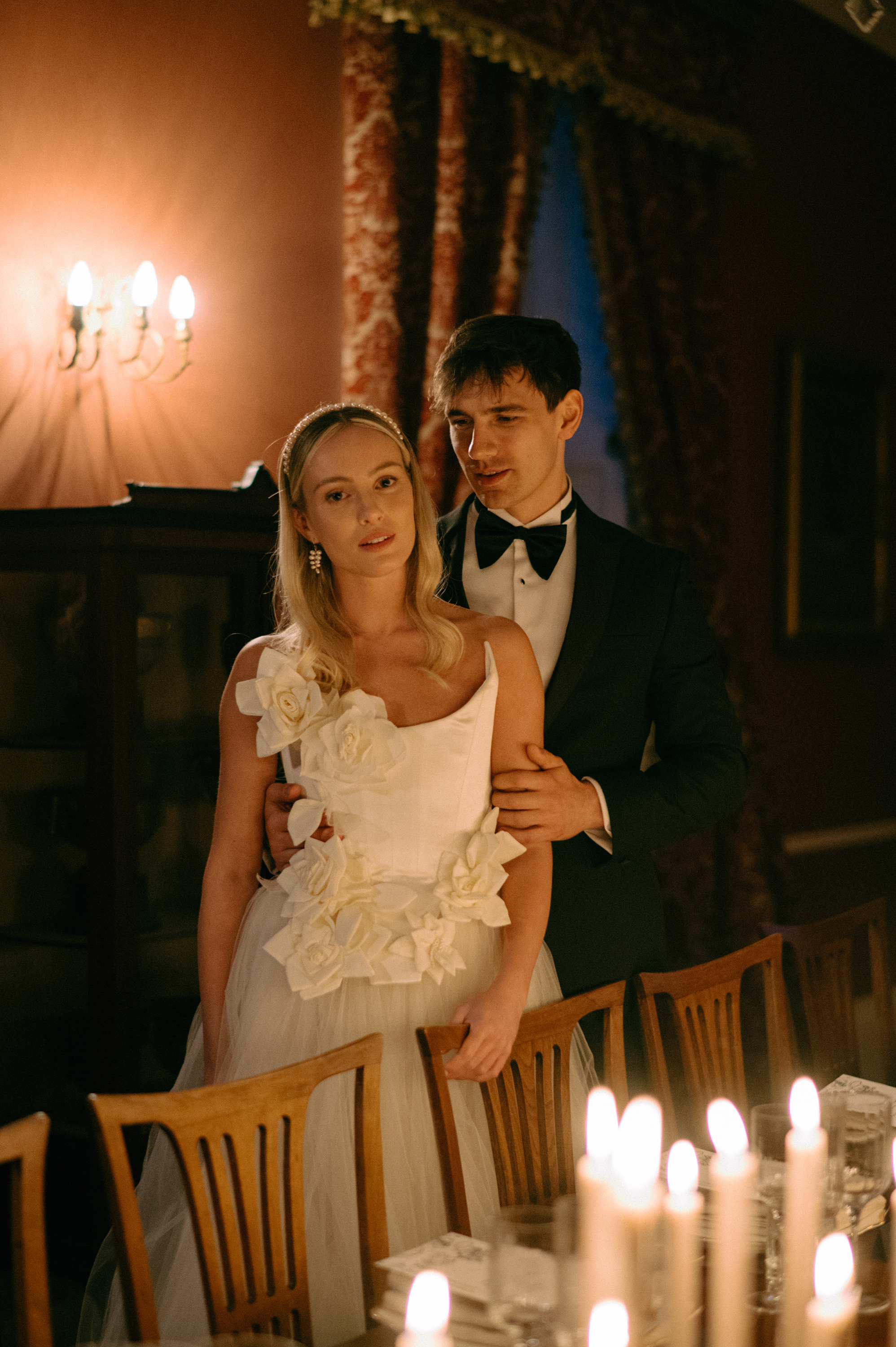 Earnshill House Wedding Editorial Fern Godfrey Weddings 60 - Modern Bridal Elegance at Earnshill House, A Romantic Somerset Wedding Venue Bride wearing JULITA dress with 3D silk roses. Earnshill House, a romantic Somerset county house wedding venue.