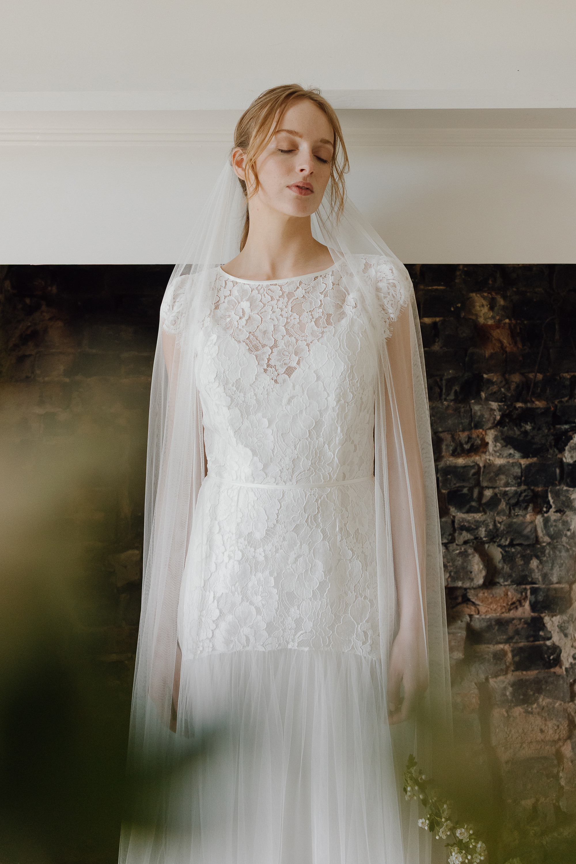 Geum lace wedding gown KateBeaumont 2025 IndiaHobson HR 367 1 - Kate Beaumont: Lovingly Handmade Silk Wedding Dresses Elegant modern lace and tulle wedding dress by Kate Beaumont.