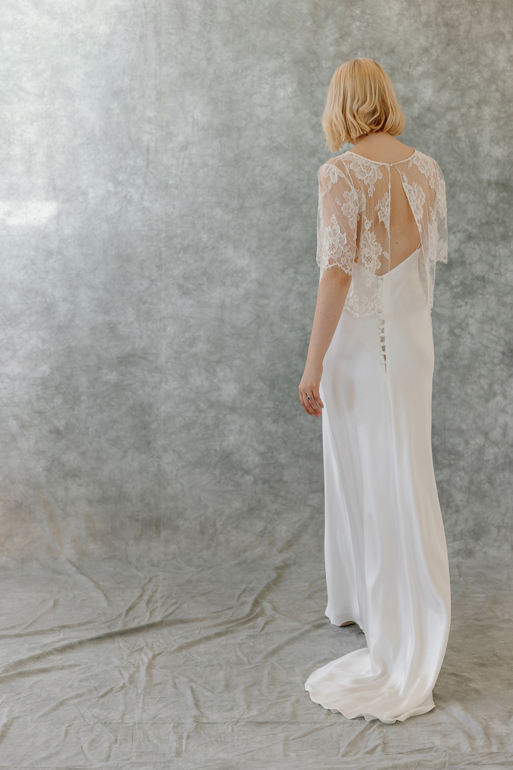 Rosa lace bridal top KateBeaumont Icons 2 IndiaHobson HR 283 - Kate Beaumont: Lovingly Handmade Silk Wedding Dresses Modern silk wedding dress by Kate Beaumont.