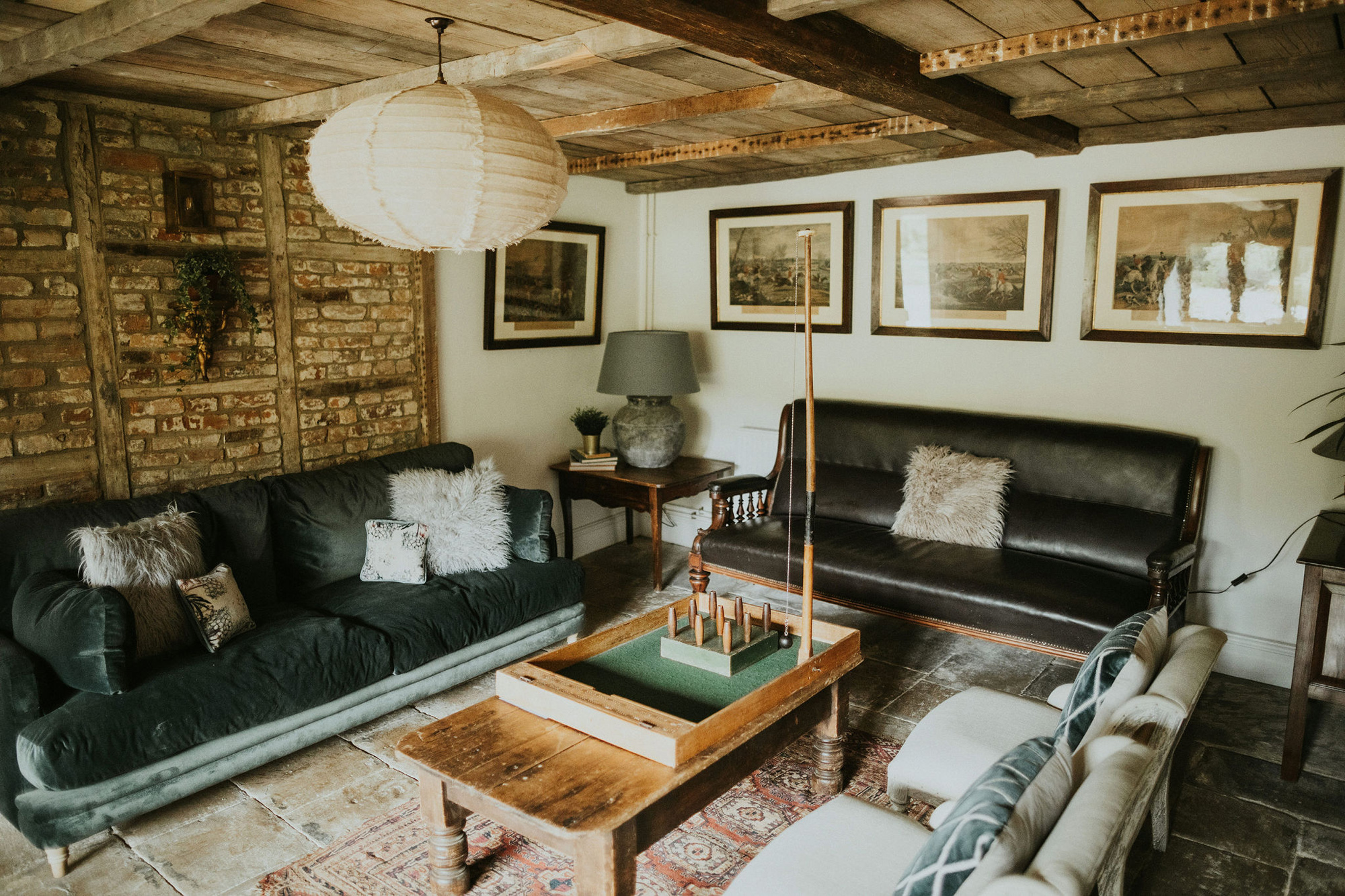 The New Wedding Aesthetic: A Sense of Home 29 Games room and comfortable sofas at Tythe, Oxfordshire barn wedding venue.
