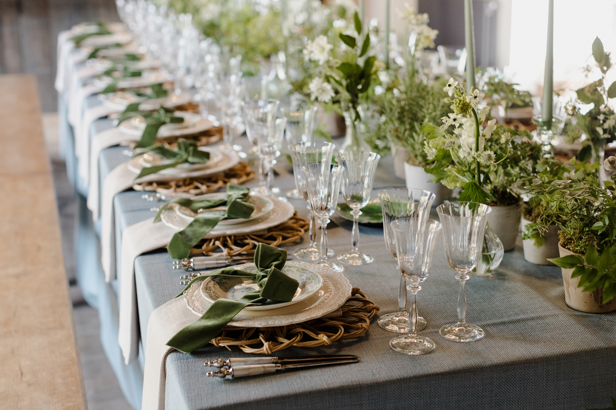 The New Wedding Aesthetic: A Sense of Home 14 Table setting at Tythe, Oxfordshire barn wedding venue