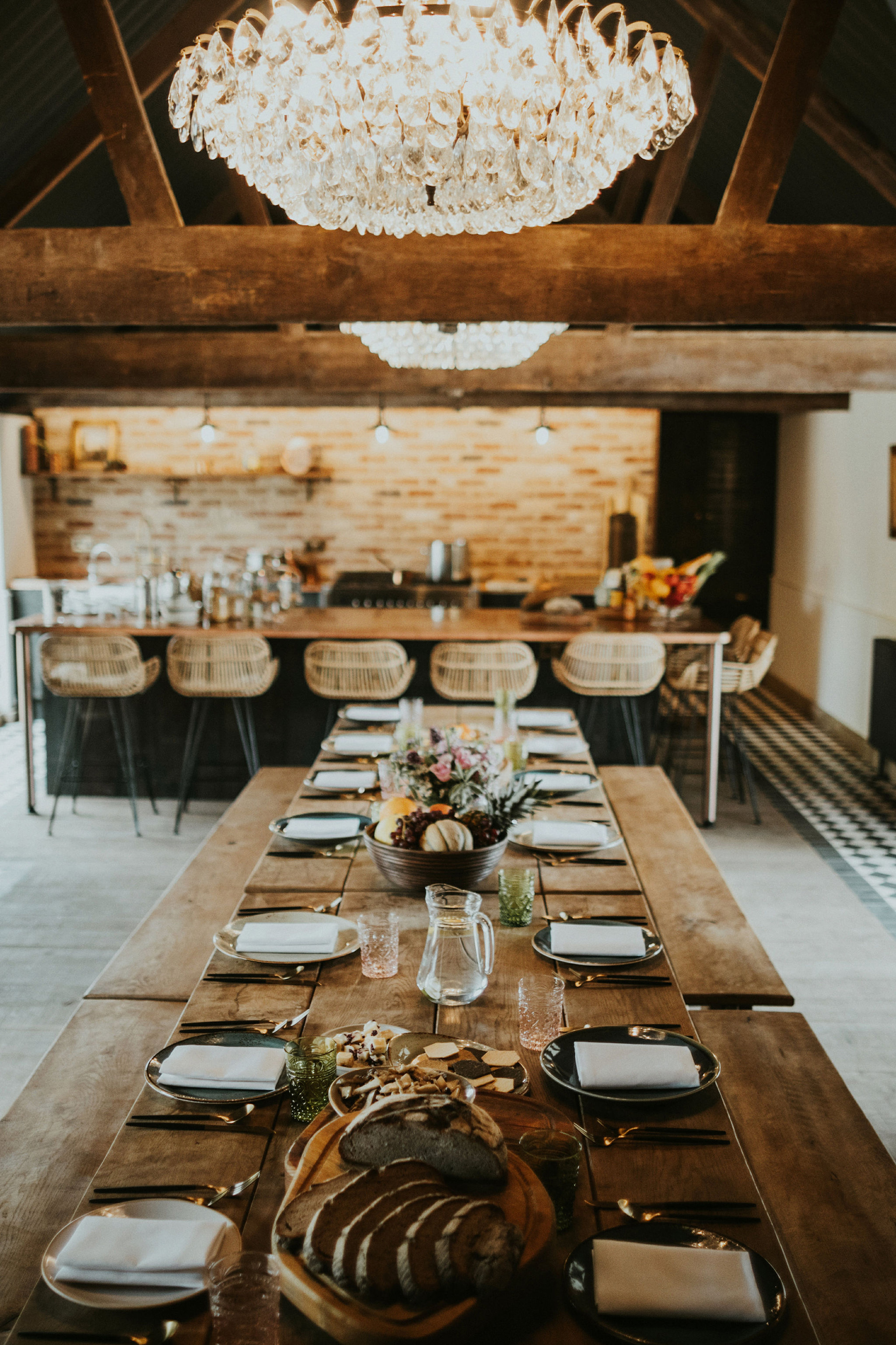 The New Wedding Aesthetic: A Sense of Home 51 Wedding reception table setup at Tythe, Oxfordshire barn wedding venue.