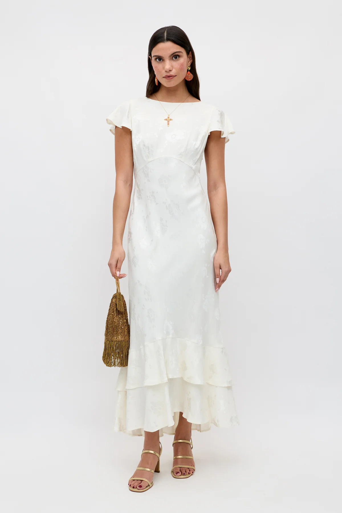 reformation ronda asymmetrical cowl-neck silk maxi dress Reformation Ronda Praline Silk Charmeuse Maxi Dress – The Closet New York main image 0