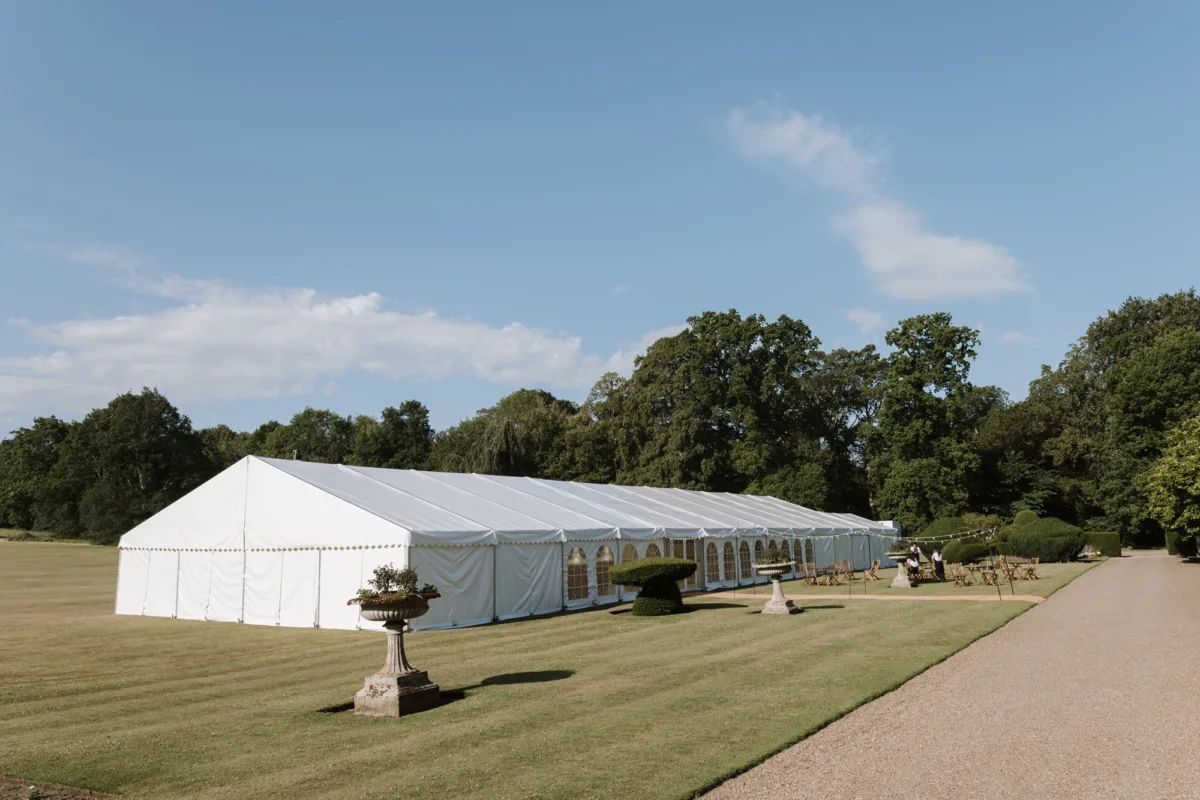 Fusion HIndu Wedding Newburgh Priory 96 - Hema & Will's Fusion Wedding & Hindu Ceremony at Newburgh Priory Long white wedding marquee in the grounds of Newburgh Priory.