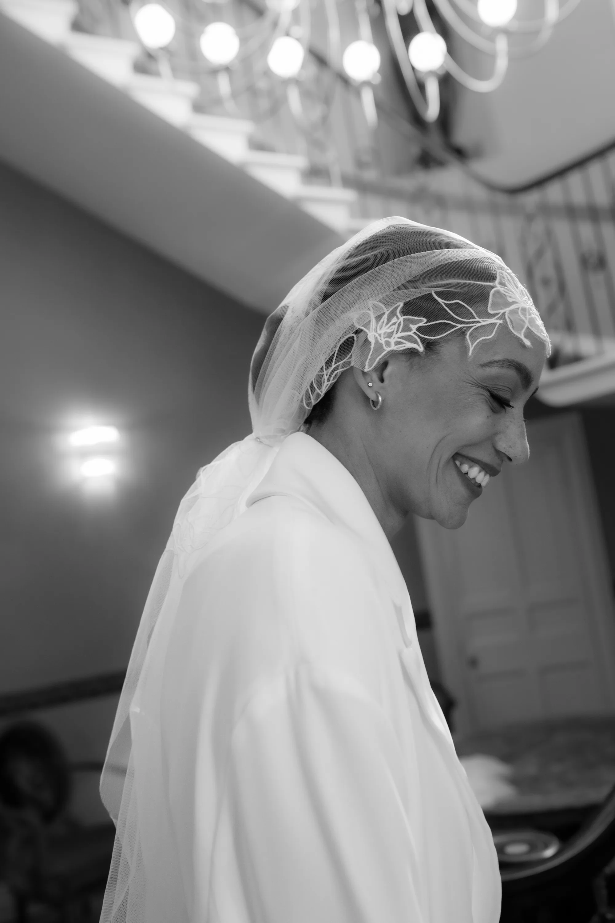 Rebecca Anne Designs embroidered wedding veils 64 - Introducing the New Embroidered Wedding Veil & Bridal Accessories Collection by Rebecca Anne Designs Black model bride wearing an embroidered wedding veil by Rebecca Anne Designs, tied around her head.