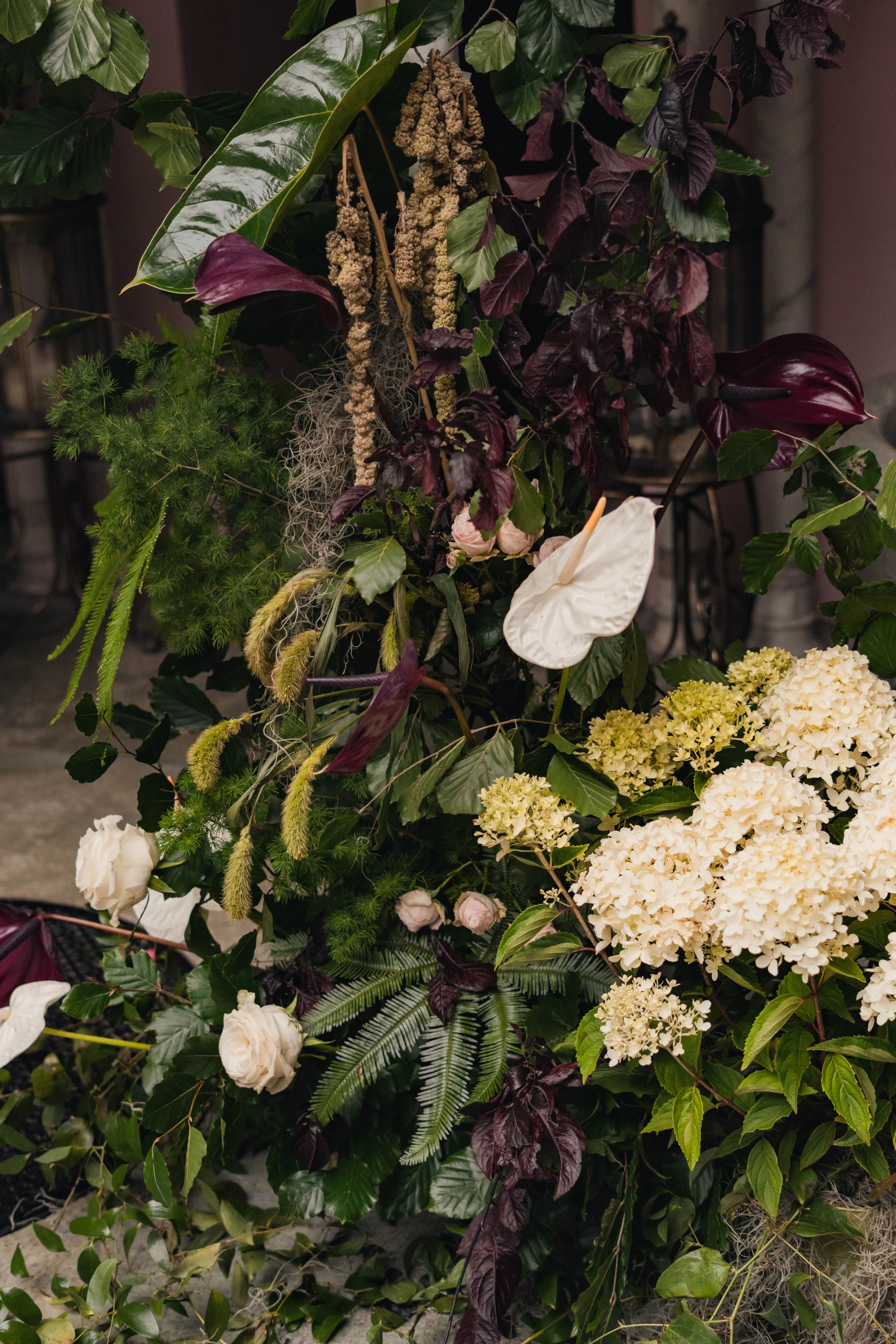 SS Port Lympne Safari Park New Orleans Wedding Editorial The Chamberlins Film Medium Format Photography London Surrey 614 1 - Wedding Inspiration That Celebrates The Joy, Diversity & Vibrancy of New Orleans Wedding day floral design featuring large white orchids, white hydrangea and white roses.