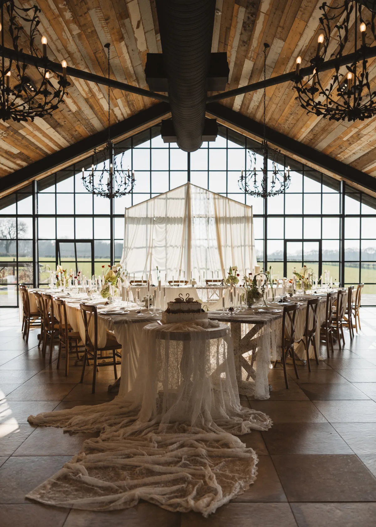 Triangle Seating Arrangement & Embroidered Lace