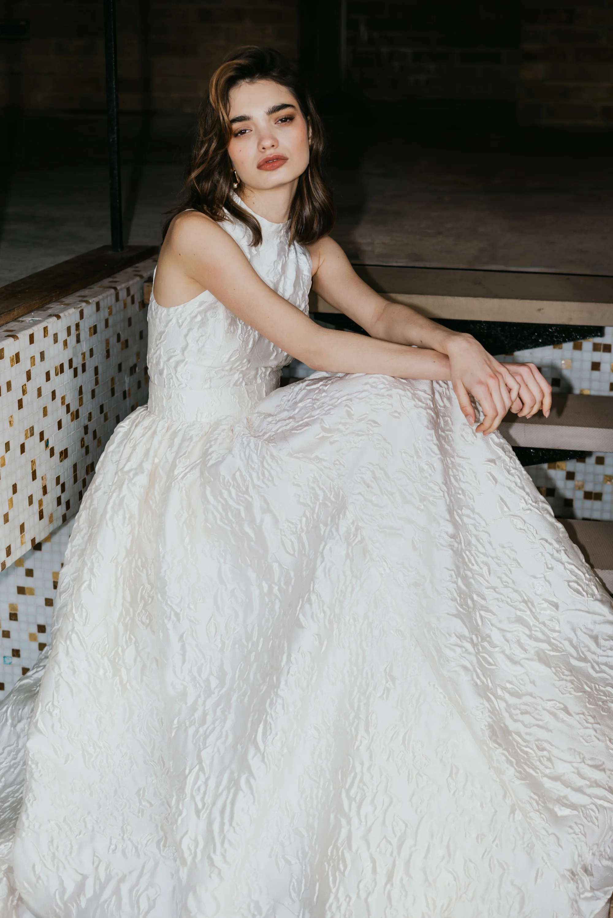 UNBRIDLED STUDIO COLLECTION IV LOOK 17 - UNBRIDLED STUDIO: The Label Redefining Modern Bridal Fashion And A Designer You Need To Know Erin and Connie layering skirt and halterneck bridal mini by UNBRIDLED STUDIO. Modern British bridal design.