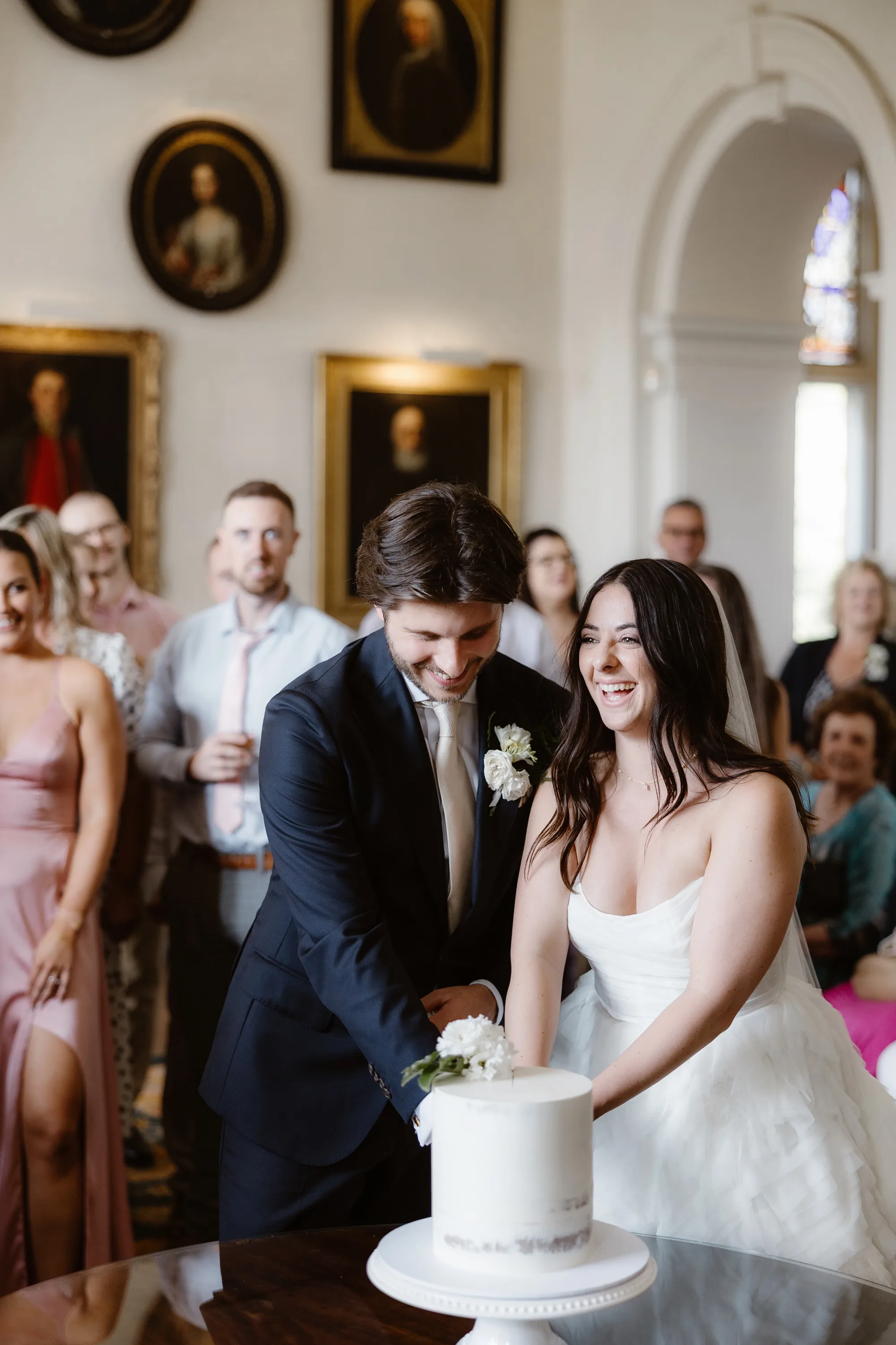 Capesthorne Hall Summer Wedding Jessica Sharpe Wedding Planner Jono Symonds Love My Dress.107 - Sophie & Dimitri's Beautiful, Relaxed & Elegant Wedding Weekend at Capesthorne Hall in Cheshire Bride and groom cutting into a single tier wedding cake