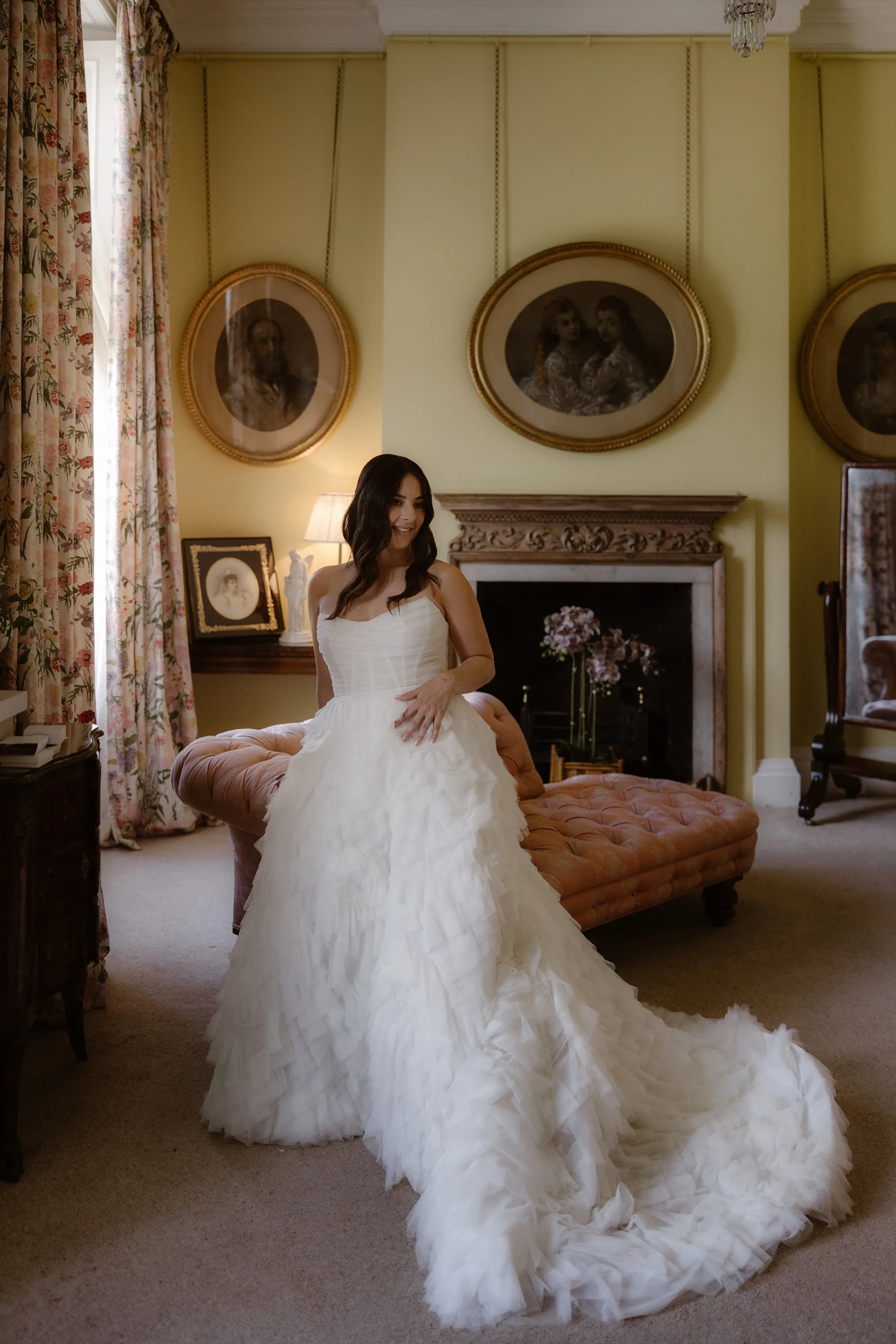 Capesthorne Hall Summer Wedding Jessica Sharpe Wedding Planner Jono Symonds Love My Dress.12 - Sophie & Dimitri's Beautiful, Relaxed & Elegant Wedding Weekend at Capesthorne Hall in Cheshire Bride on the morning of her wedding at Capesthorne Hall in Cheshire. She wears a Watters dress with frilly tiers.