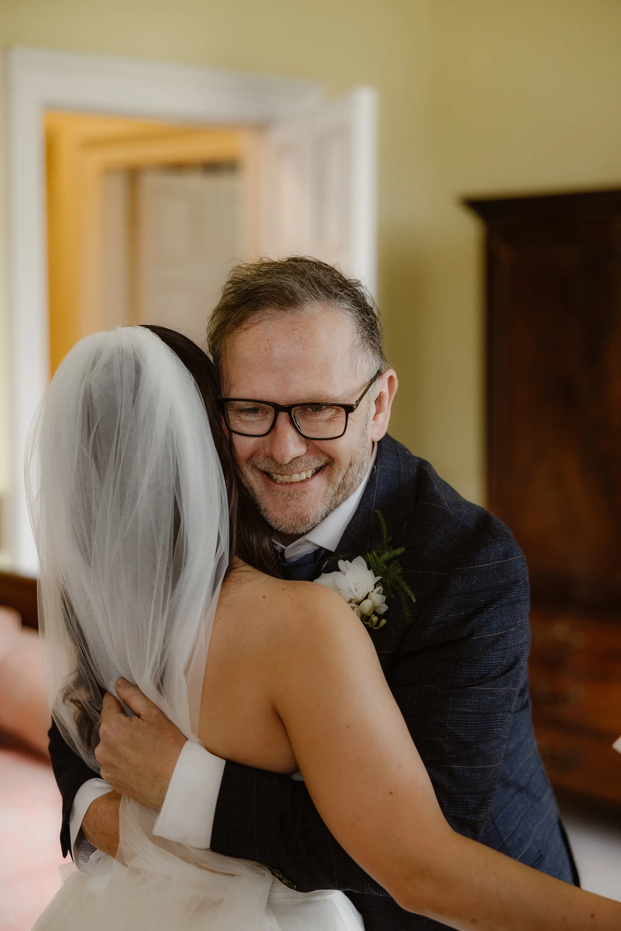 Capesthorne Hall Summer Wedding Jessica Sharpe Wedding Planner Jono Symonds Love My Dress.17 - Sophie & Dimitri's Beautiful, Relaxed & Elegant Wedding Weekend at Capesthorne Hall in Cheshire Father of the bride hugging his daughter on the morning of her wedding.