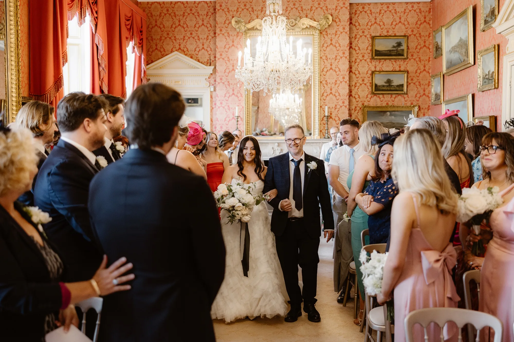 Capesthorne Hall Summer Wedding Jessica Sharpe Wedding Planner Jono Symonds Love My Dress.25 - Sophie & Dimitri's Beautiful, Relaxed & Elegant Wedding Weekend at Capesthorne Hall in Cheshire Father of the bride accompanying his daughter down the aisle for her wedding at Capesthorne Hall in Cheshire.