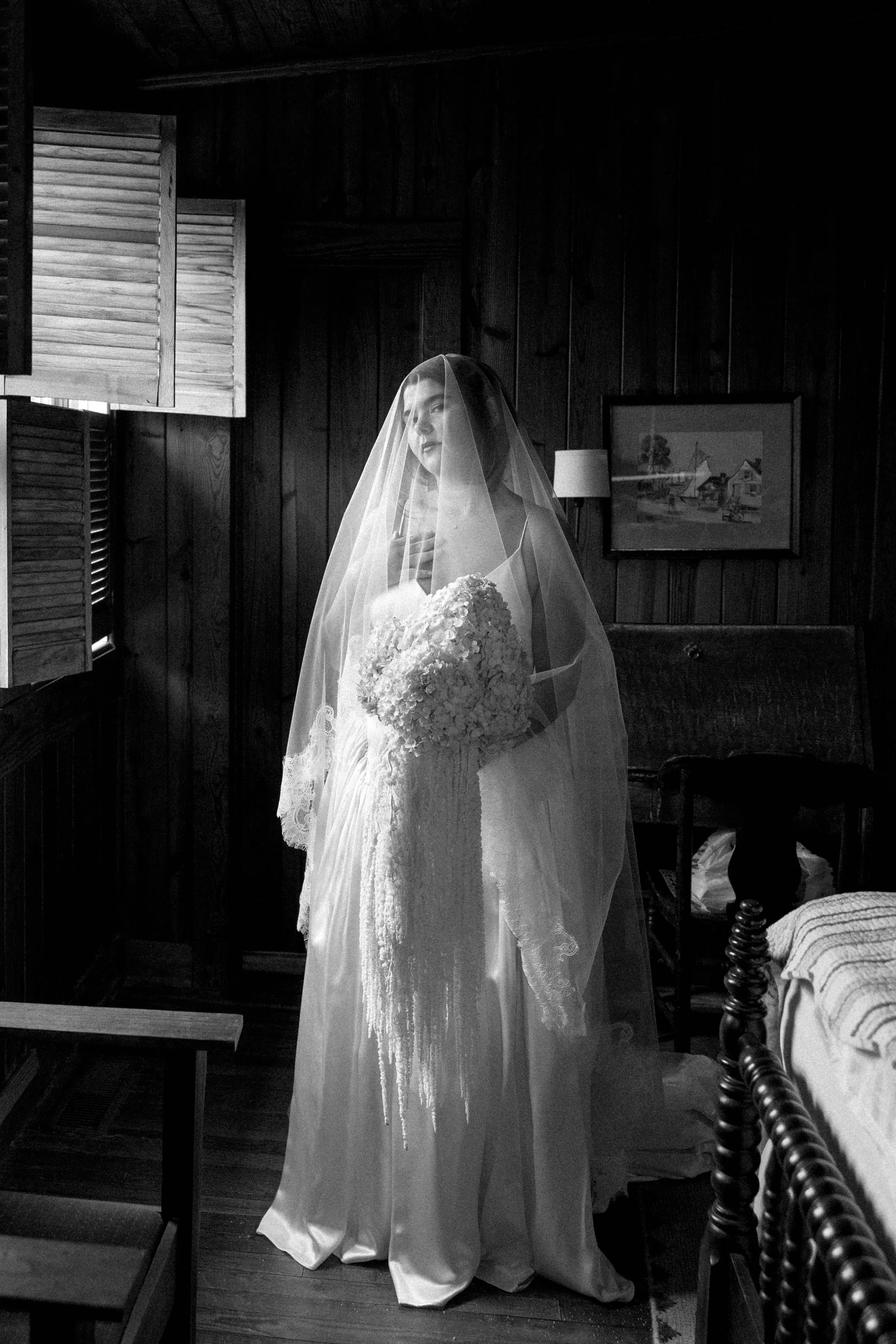 Danielle Frankel Bride Leslie DeAnne Photography.19 2 - Olivia in Danielle Frankel for her Intimate, Modern & Non-Traditional Wedding Intimate portrait of a bride wearing the dropped waist Nina gown by Danielle Frankel and a veil covering her face.