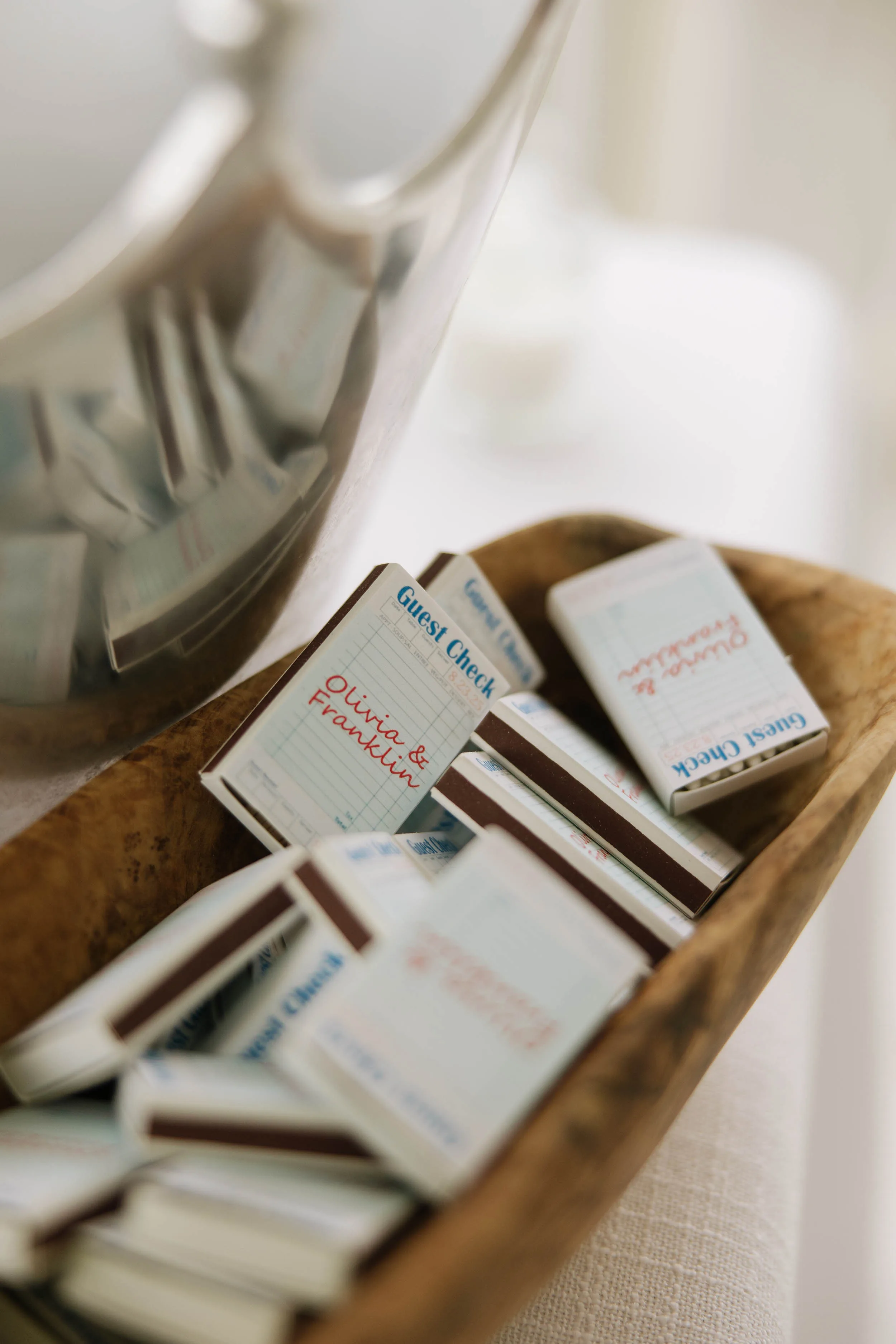 Danielle Frankel Bride Leslie DeAnne Photography.88 - Olivia in Danielle Frankel for her Intimate, Modern & Non-Traditional Wedding Beautiful modern personalised matchstick books as gifts for wedding guests