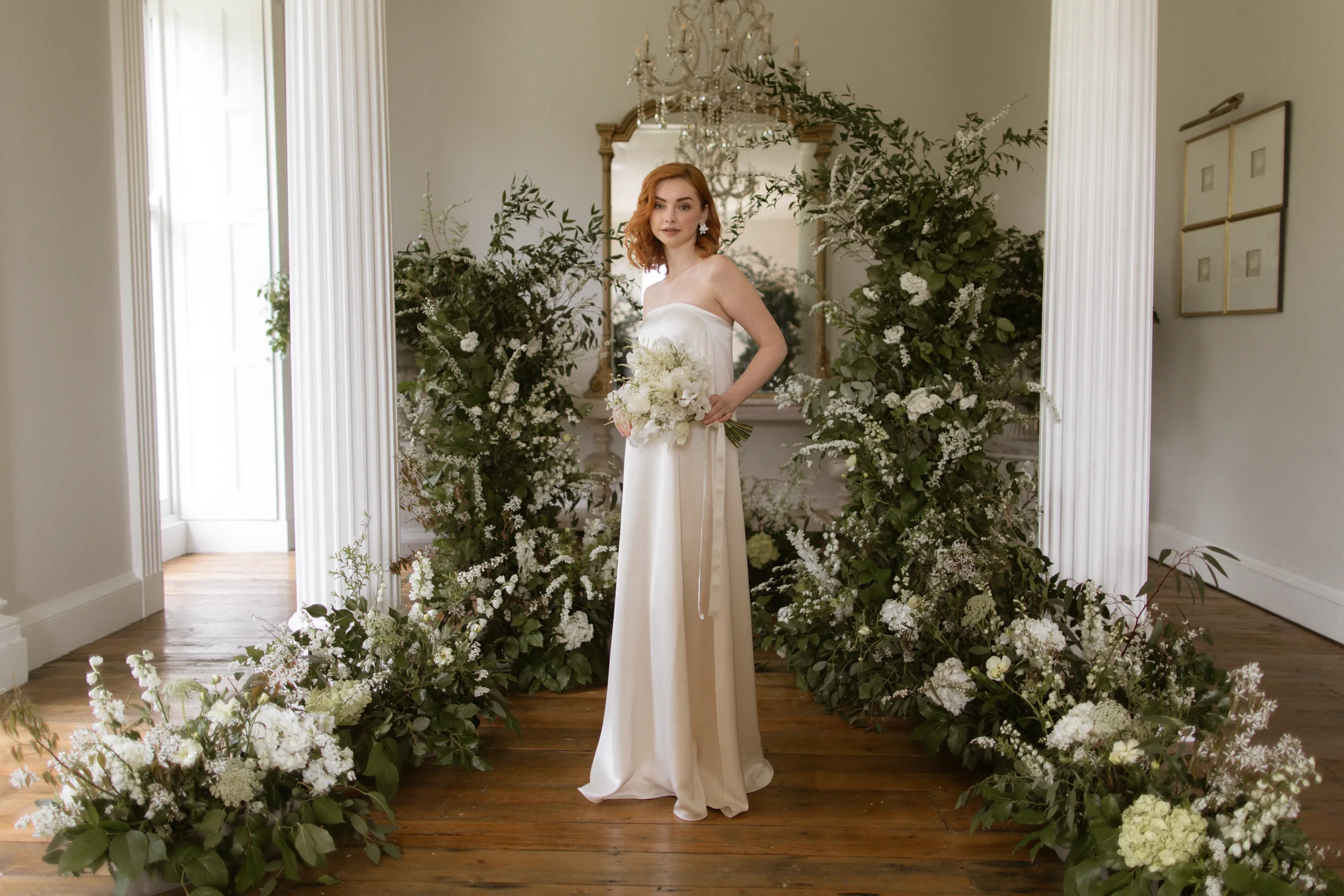 Mindenwood Floral Design Wedding Florist North East UK.41 - Introducing Mindenwood: Elegantly Understated, Natural & Romantic Floral Design For Weddings Fireplace and mirror decorated with flowers by Mindenwood Floral Design
