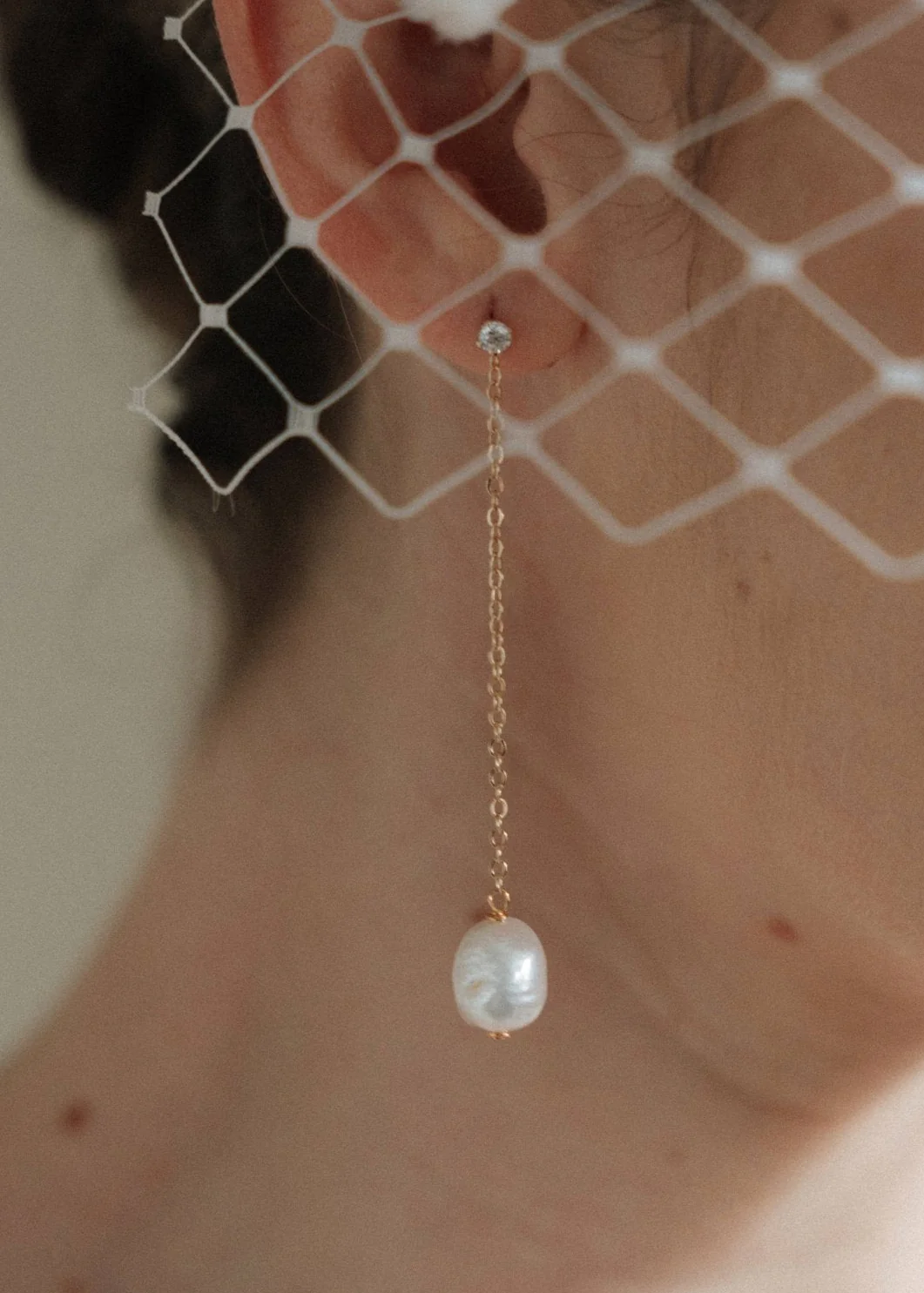 Lottie Long Crystal & Baroque Pearl Drop Earrings Gold