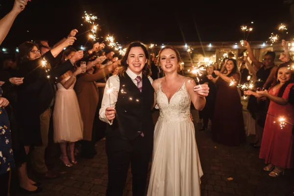 LGBT couple celebrate their wedding day in Kent with sparklers