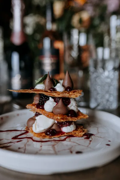 Luxurious dessert served at The Harty Estate wedding venue in Kent