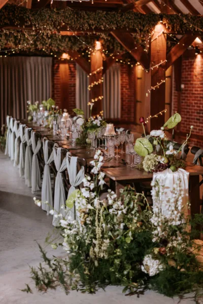 Wedding barn in Kent dressed for an intimate wedding breakfast