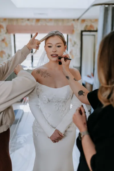 Bride gets ready for her wedding at The Harty Estate in Kent