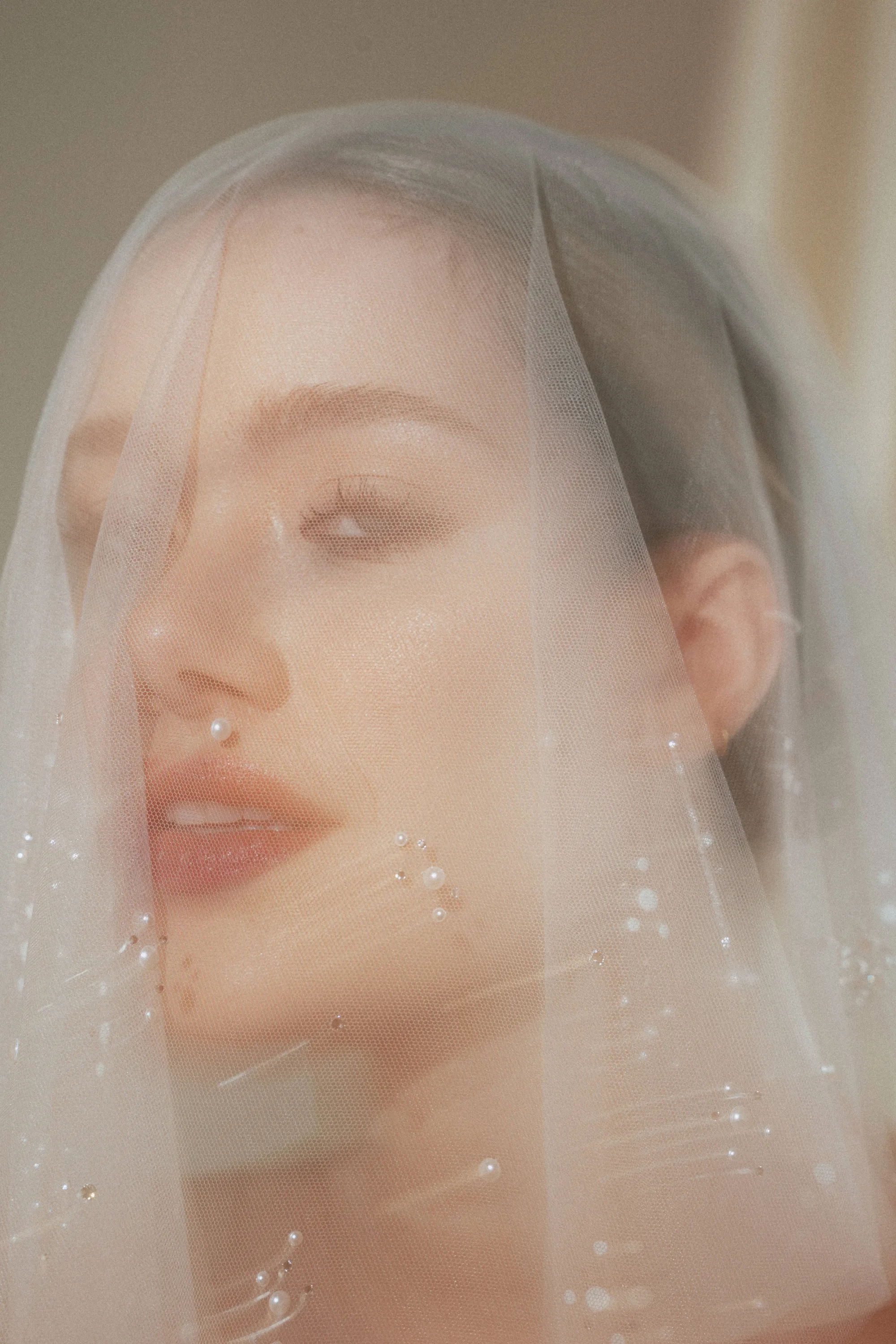 Katharina crystal and pearl embellished micro veil drop veil 3 - Muse, by Debbie Carlisle: Bridal Accessories & Micro Veils, Handmade & Shipped Worldwide Katharina crystal and pearl embellished micro veil drop veil 3