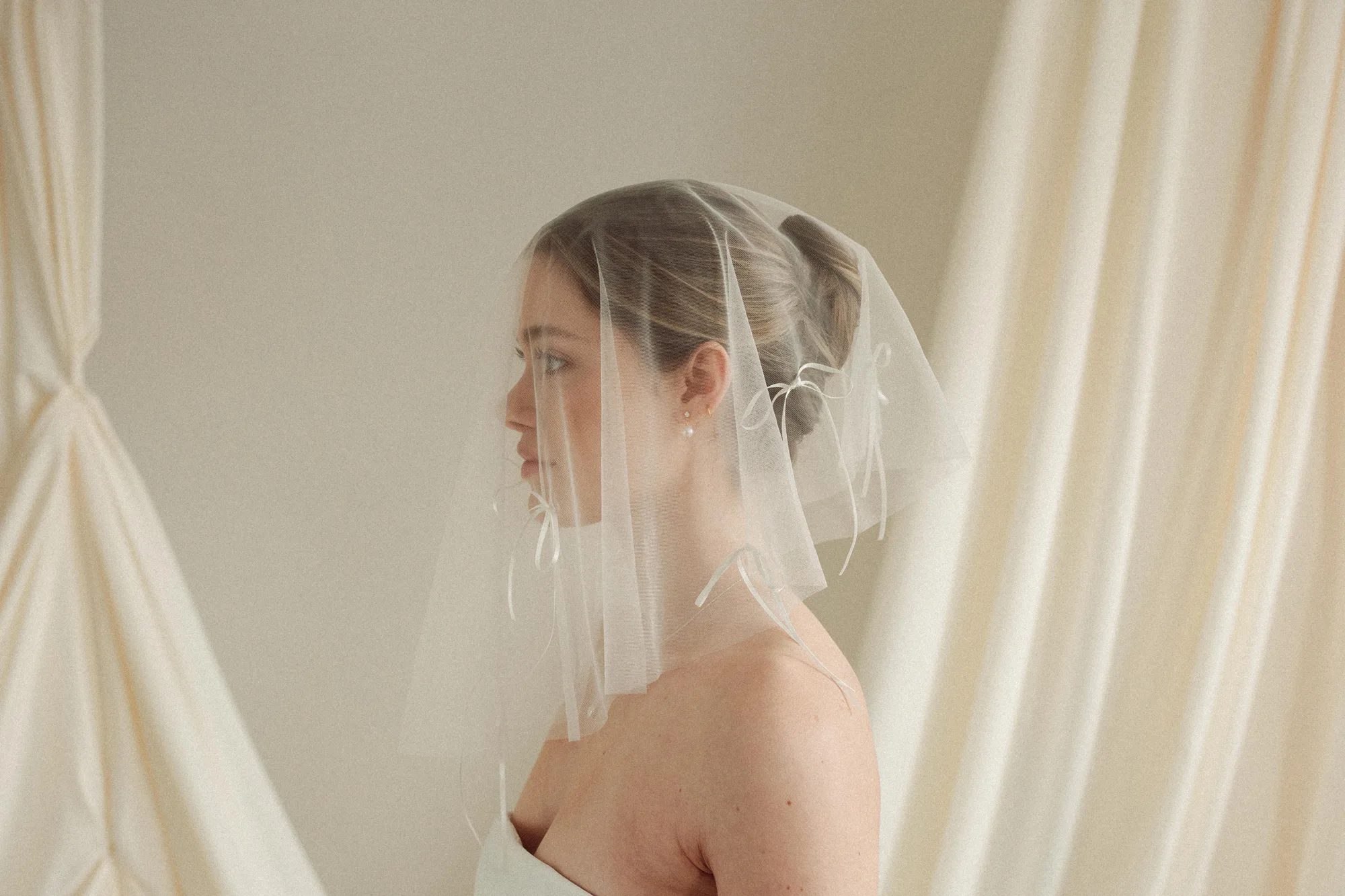 Katya drop micro veil with satin bows 16 - Muse, by Debbie Carlisle: Bridal Accessories & Micro Veils, Handmade & Shipped Worldwide Debbie Carlisle micro veils for brides, the Muse collection