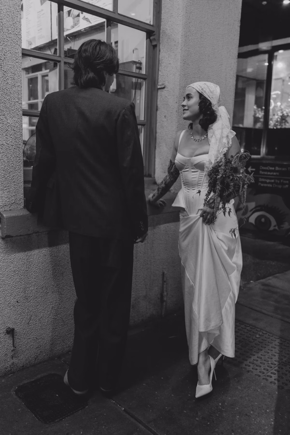 bride lace headscarf groom doorway the light photo and film - The Light Photo & Film: 35mm Wedding Photography and Super 8 for Creative Couples bride lace headscarf groom doorway the light photo and film